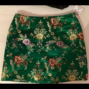 Forever 21 Green Embroidered Satin Skirt